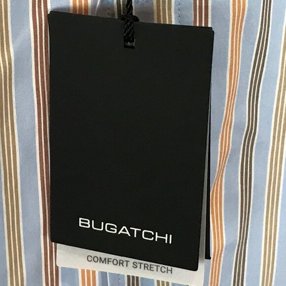 NWT Bugatchi Mens Size XL Blue Stripe Shaped Fit Striped Dress Shirt NEW - Picture 4 of 4